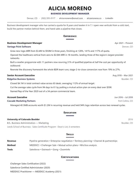 ATS Friendly Business Development Resume Template