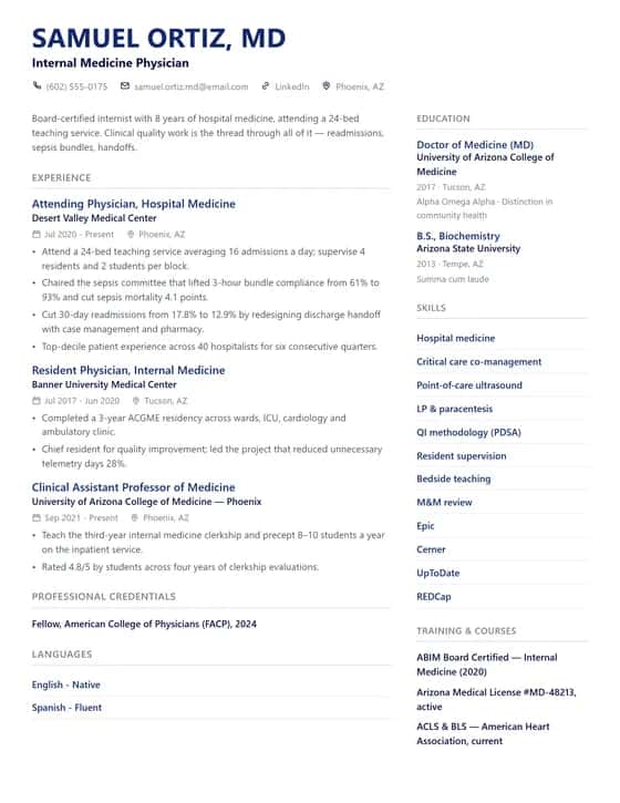 ATS Friendly Doctor Resume Template