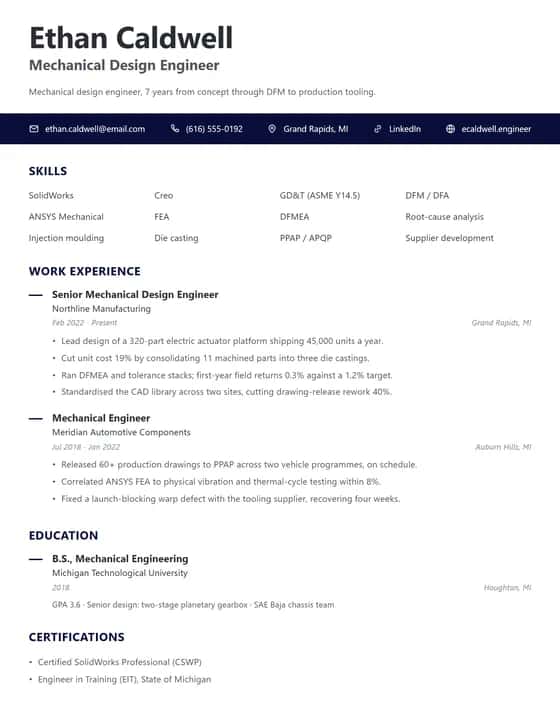 ATS Friendly Mechanical Engineer Resume Template