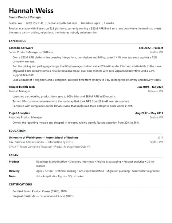 ATS Friendly Product Manager Resume Template