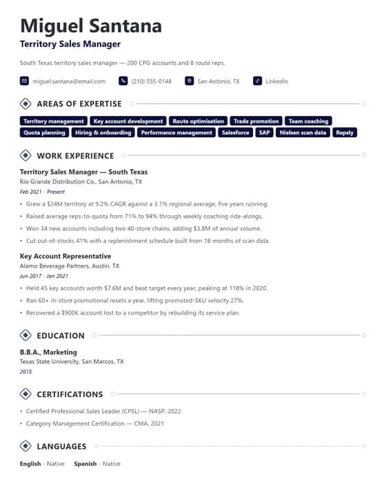 ATS Friendly Sales Manager Resume Template