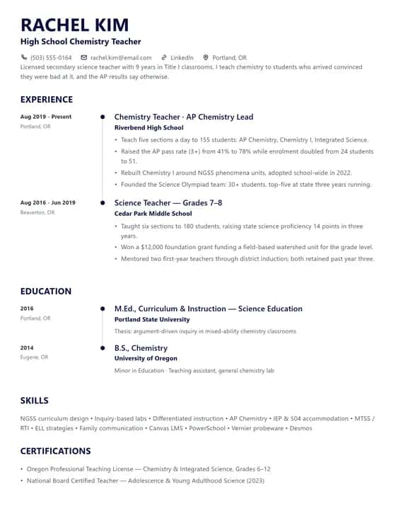 ATS Friendly Teacher Resume Template