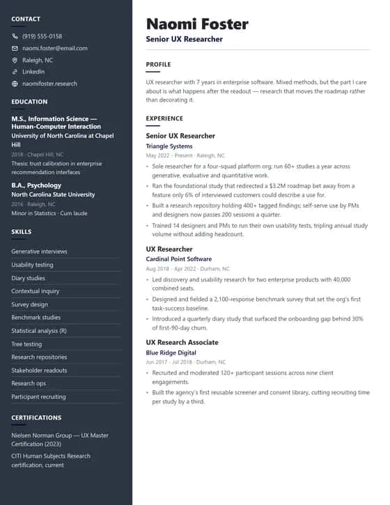 ATS Friendly UX Researcher Resume Template