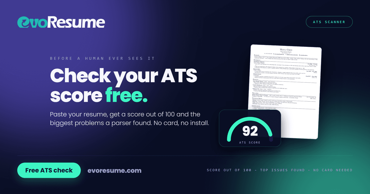 EvoResume ATS scanner showing a resume scored 92 out of 100