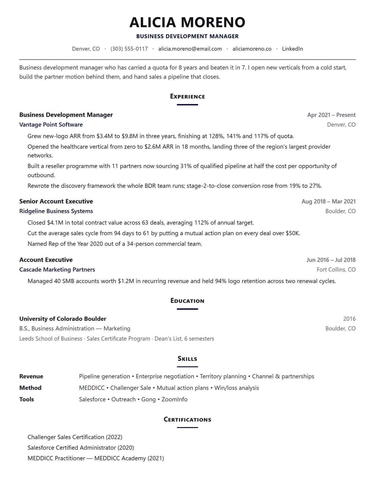ATS Friendly Business Development Resume Template
