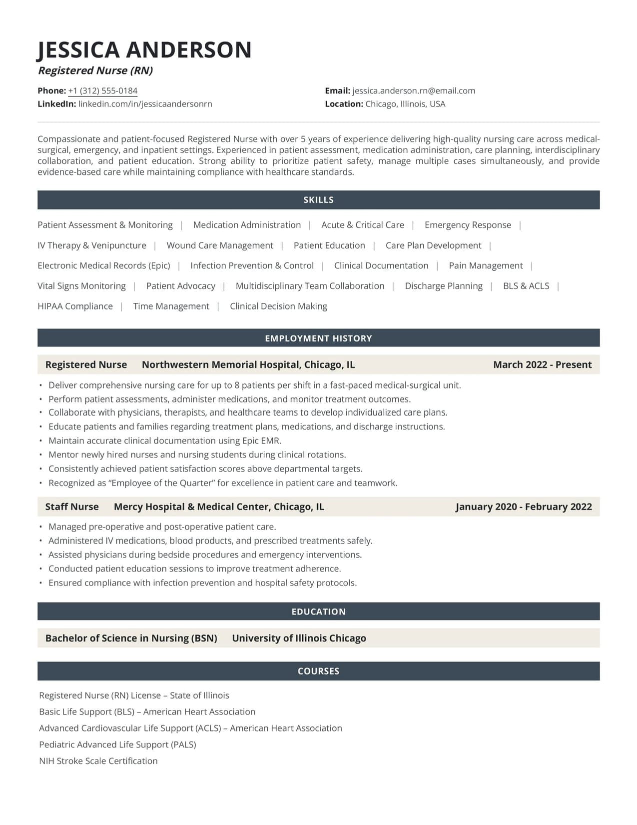 Nurse resume sample (USA) — registered nurse RN resume example for 2026, EvoResume.com