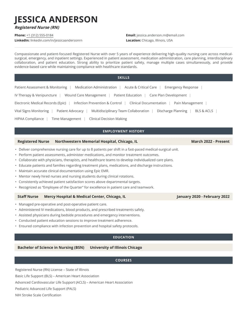 Nurse resume sample