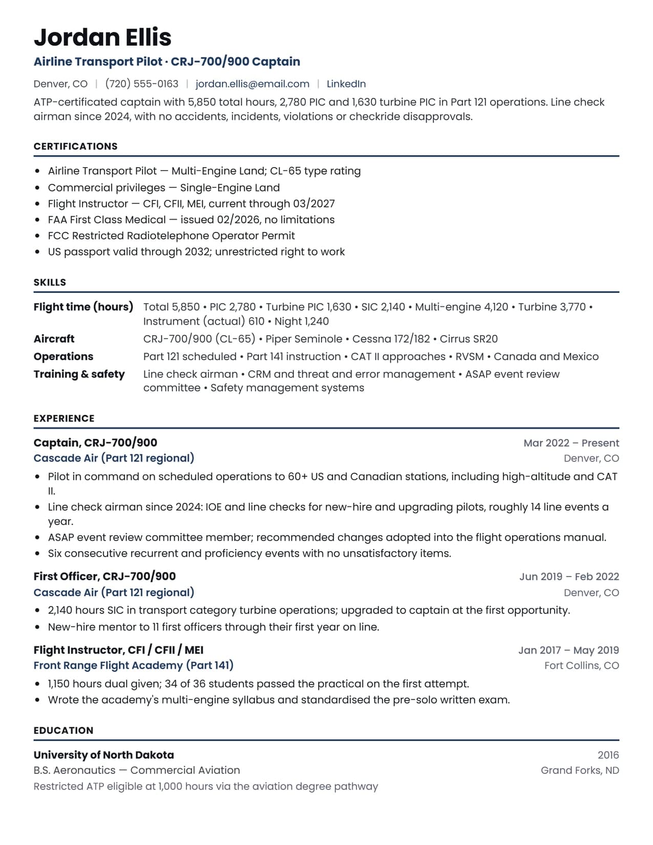 Airline Pilot resume sample