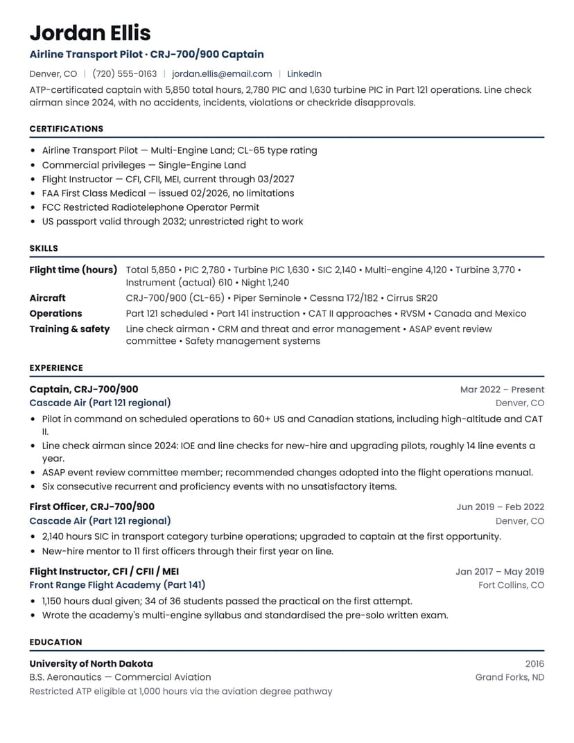 Airline Pilot resume sample