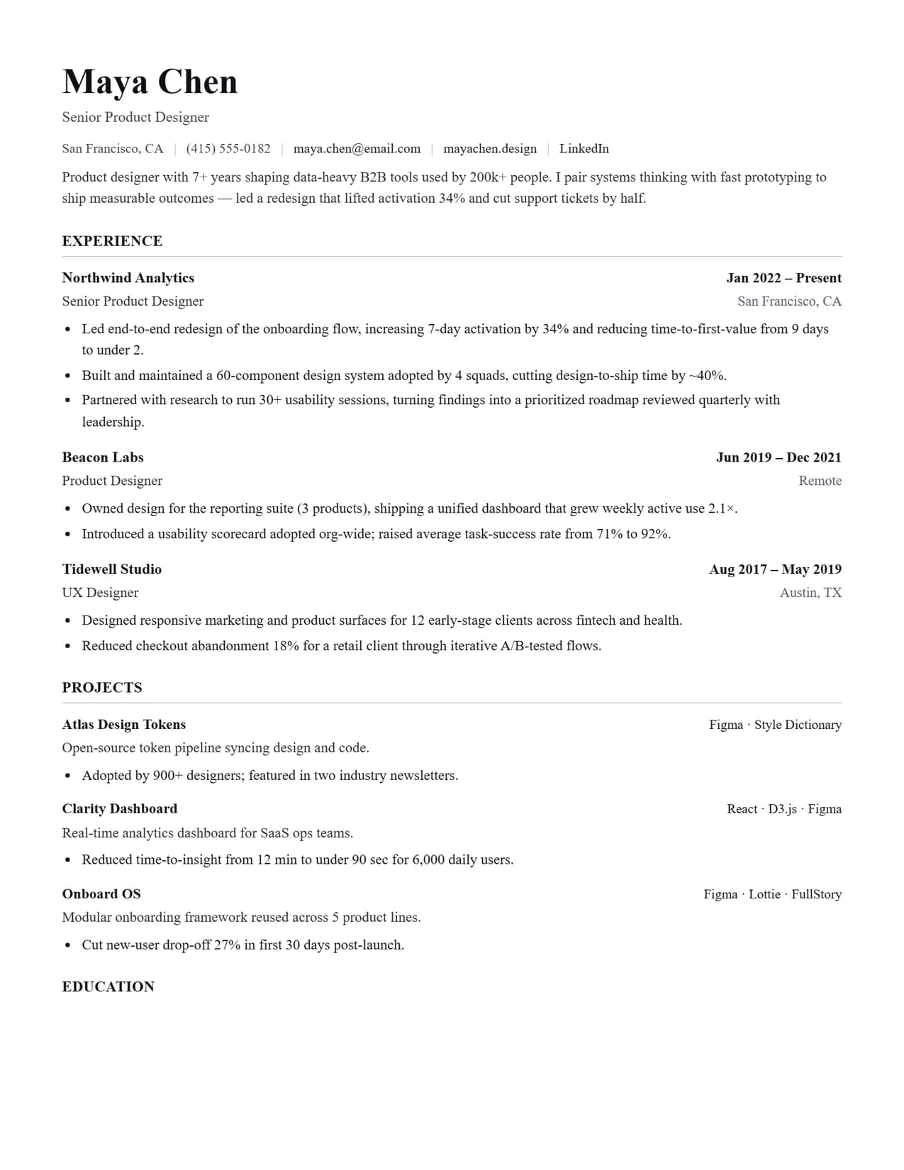 ATS optimized resume template 2026 — Ivy, a single-column ATS-friendly layout built for a 98–100 ATS score