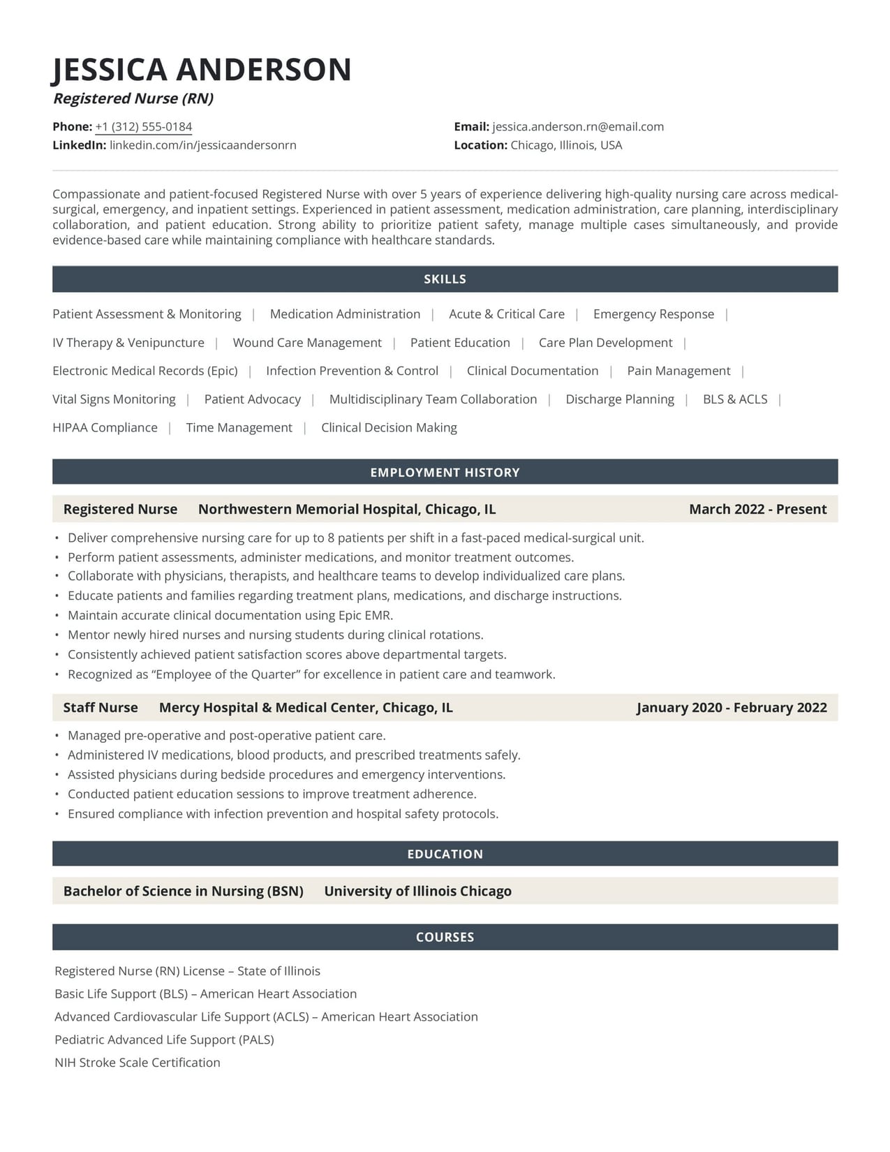 Nurse resume sample (USA) — registered nurse RN resume example for 2026, EvoResume.com