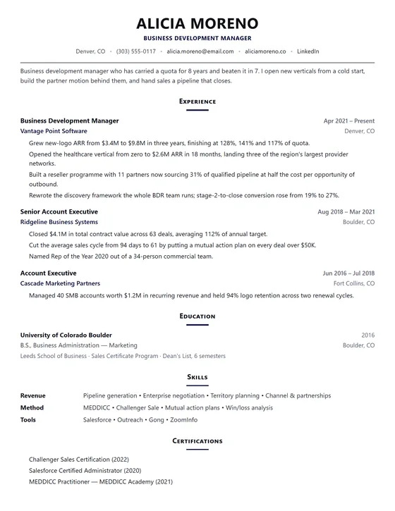 ATS friendly business development resume template