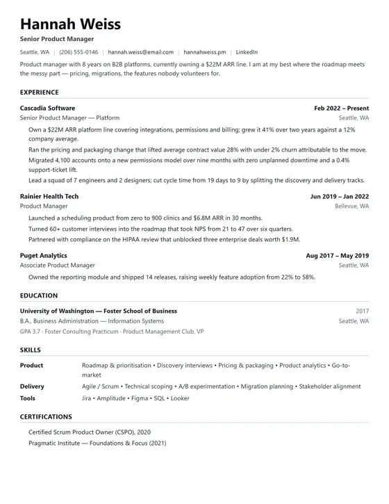 ATS friendly product manager resume template