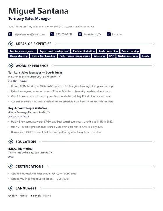 ATS friendly sales manager resume template